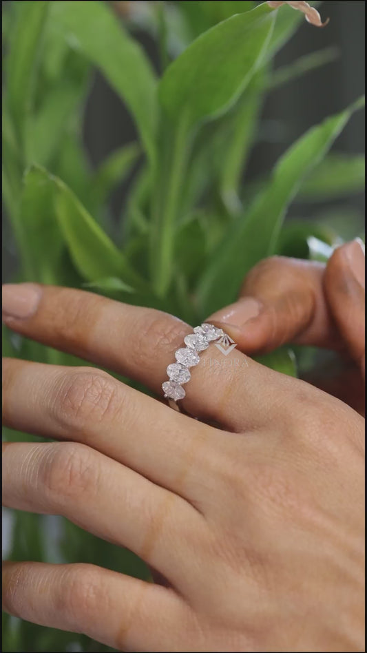 Oval Cut Moissanite Half Eternity Wedding Band, Stackable Ring – Finora Jewelry