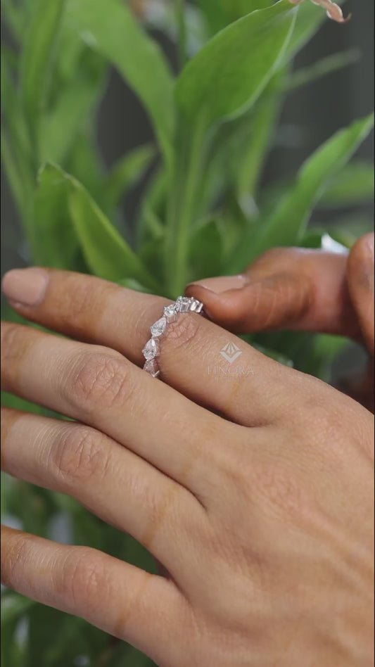 Pear Cut Moissanite Half Eternity Wedding Band, Stackable Ring – Finora Jewelry