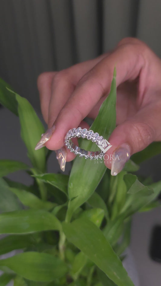 Oval Cut Moissanite Eternity Wedding Band in 925 Sterling Silver / 10K & 14K Gold