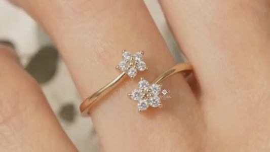 Floral Bypass Ring – Adjustable Gold Ring for Her