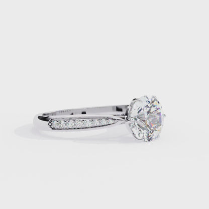Brilliant Round Cut Engagement Ring with Pavé Diamond Band – Ideal Birthday Gift or Proposal Ring – Classic Elegance in Sterling Silver, 10K/14K Gold, or Platinum – Finora Luxe Edition