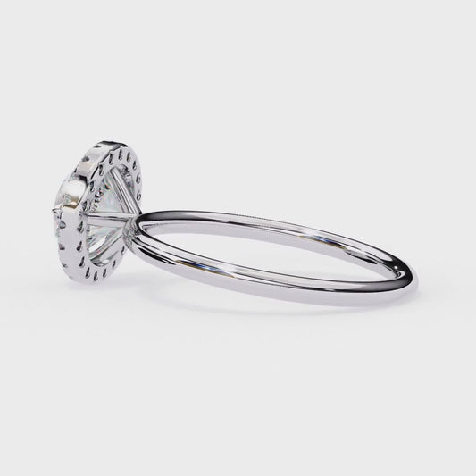Round Halo Moissanite Engagement Ring with Pavé Accent Diamonds – Timeless Round Cut Sparkle | Finora Jewelry