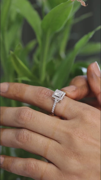 1.50 CT Princess Cut Moissanite Halo Engagement Ring in 925 Silver / 10K & 14K Gold