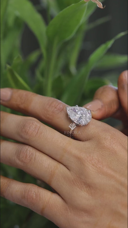 8.08 CT Pear Cut Moissanite Solitaire Engagement Ring in 925 Silver / 10K & 14K Gold