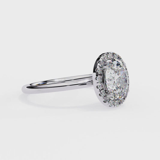 Oval Cut Moissanite Halo Engagement Ring – 925 Silver / 10K / 14K / Platinum / White / Yellow / Rose Gold – Finora Jewelry