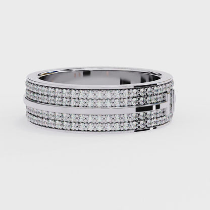 Modern Multi-Row Diamond Band with Geometric Center Bar – Available in 925 Silver, 10K/14K Rose, White & Yellow Gold, or Platinum – Finora Jewelry