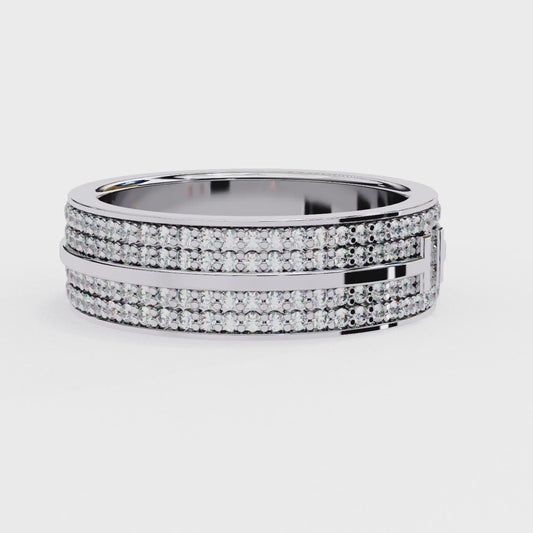 Modern Multi-Row Diamond Band with Geometric Center Bar – Available in 925 Silver, 10K/14K Rose, White & Yellow Gold, or Platinum – Finora Jewelry