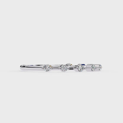 Finora Jewelry – Baguette & Round Diamond Stacking Ring in 925 Silver, 10K/14K Gold (Rose/White/Yellow), & Platinum