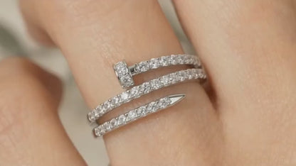 Adjustable Pave Nail Wrap Ring – Sparkling Princess Cut Stones, Solid Gold or Sterling Silver