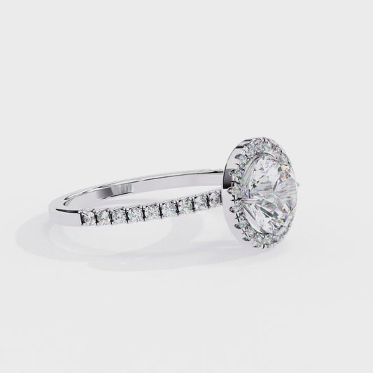 Round Cut Moissanite Ring – Double Halo with Pavé Band – 925 Silver / 10K, 14K Rose, Yellow, White Gold / Platinum | Finora Jewelry