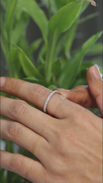 0.59 CT Round Cut Moissanite Half Eternity Wedding Band | 925 Silver & Gold | Finora Jewelry