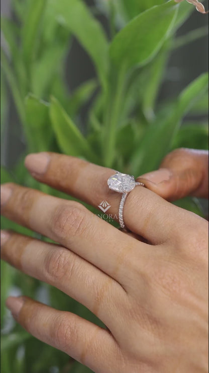 3.51 CT Oval Cut Moissanite Engagement Ring | Colorless VVS Pavé Band | 925 Sterling Silver | Finora Jewelry