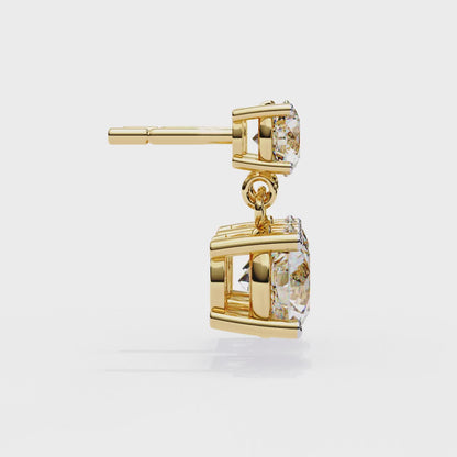 Double Round Moissanite Drop Earrings in 925 Silver, 10K, or 14K Gold| Finora Jewelry