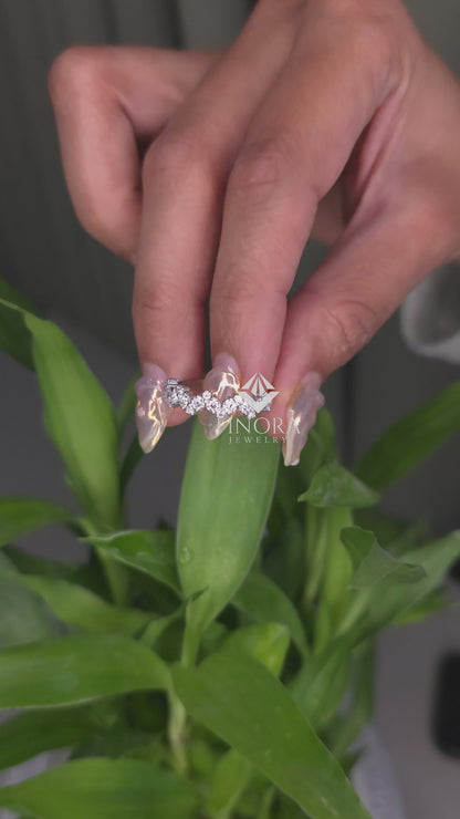 0.77 CT Round Cut Moissanite Chevron Band Ring | V Shape Wedding Band | 925 Silver & 10K/14K Gold | Finora Jewelry