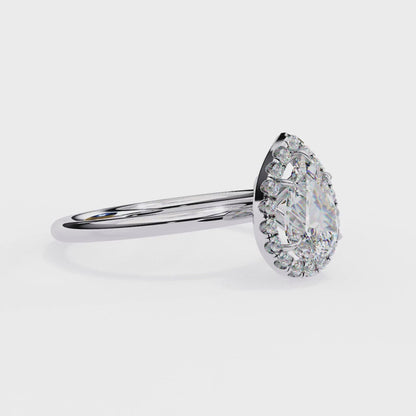 Pear Cut Moissanite Halo Engagement Ring – 925 Silver / 10K / 14K / Platinum / White / Yellow / Rose Gold – Finora Jewelry