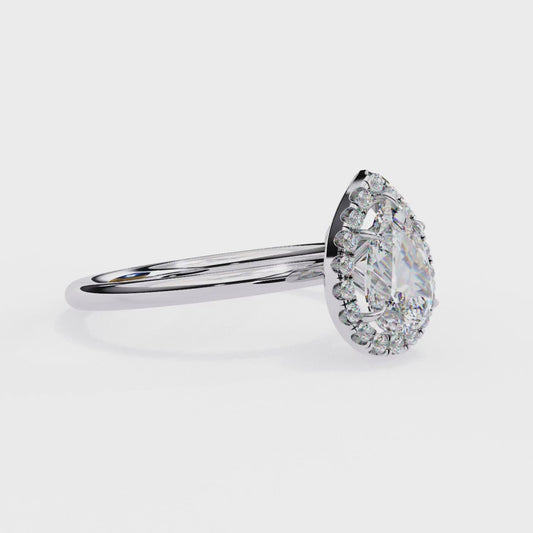 Pear Cut Moissanite Halo Engagement Ring – 925 Silver / 10K / 14K / Platinum / White / Yellow / Rose Gold – Finora Jewelry