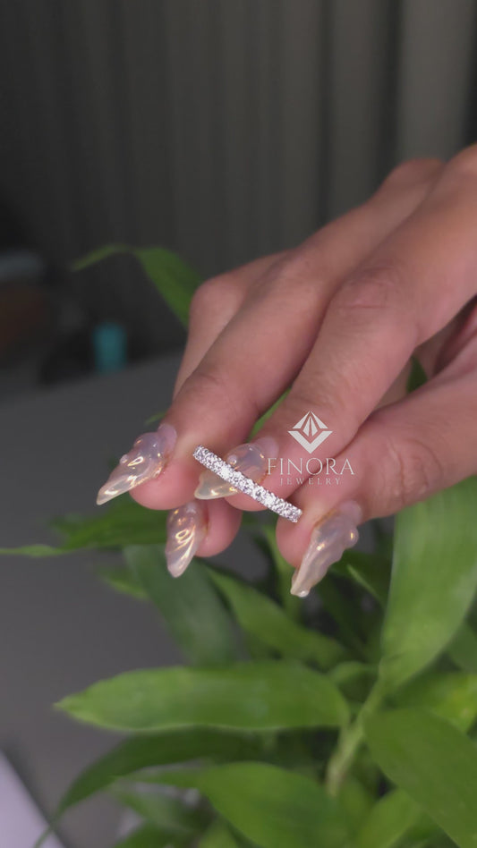 Round Cut Moissanite Pavé Wedding Band in 925 Sterling Silver / 10K & 14K Gold