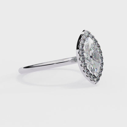 Marquise Cut Moissanite Halo Engagement Ring – 925 Silver / 10K / 14K / Platinum / White / Yellow / Rose Gold – Finora Jewelry