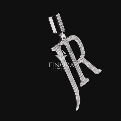 Custom Letter Pendant in White Gold Finish with Hand-Set Moissanite Stones – Fully Iced Bubble Font Initial Charm for Chains