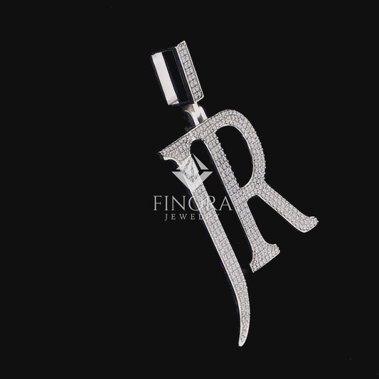 Custom Letter Pendant in White Gold Finish with Hand-Set Moissanite Stones – Fully Iced Bubble Font Initial Charm for Chains