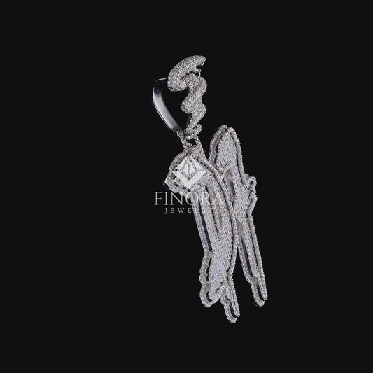 Custom Name Diamond Pendant with Twin Snake Design – Finora Exclusive