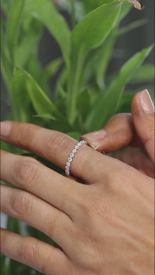0.62 CT Round Cut Moissanite Half Eternity Band | Colorless VVS Wedding Ring | 925 Sterling Silver | Finora Jewelry