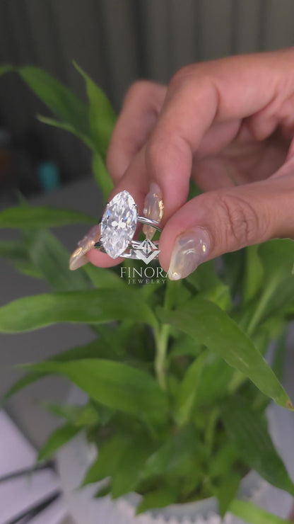 Marquise Cut Moissanite Solitaire Engagement Ring 4.94 CT in 925 Sterling Silver / 10K & 14K Gold