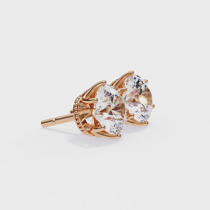 Crown-Set Moissanite Stud Earrings in 925 Silver , 10k or 14k Gold | Finora Jewelry