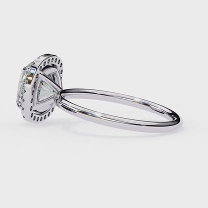 Cushion Cut Halo Moissanite Engagement Ring with Pavé Diamonds – Elegant Cushion Halo in White, Yellow, or Rose Gold | Finora Jewelry