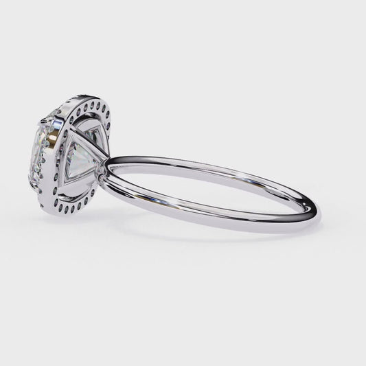Cushion Cut Halo Moissanite Engagement Ring with Pavé Diamonds – Elegant Cushion Halo in White, Yellow, or Rose Gold | Finora Jewelry