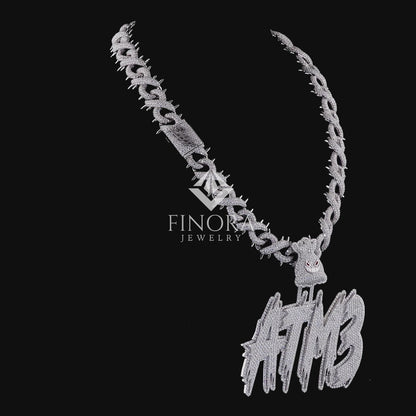 Custom Name Drip Pendant on Fully Iced Cuban Link Chain – Moissanite Skull Accent Hip-Hop Necklace Set