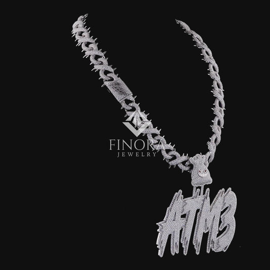 Custom Name Drip Pendant on Fully Iced Cuban Link Chain – Moissanite Skull Accent Hip-Hop Necklace Set