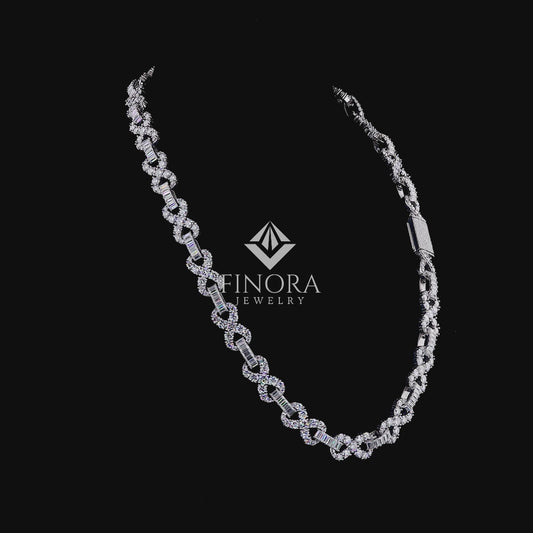 Custom Diamond Infinity Link Chain – Baguette & Round Cut Iced Out Necklace By Finora Jewelry