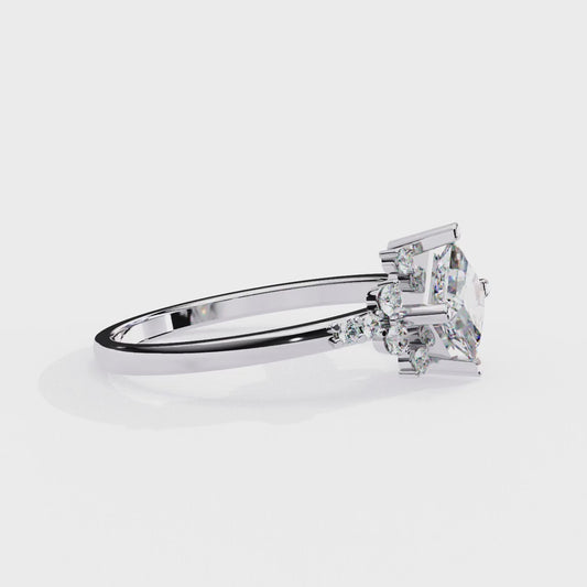 Princess Cut Diamond Cluster Engagement Ring – Regal Radiance in 925 Silver, 10K/14K Yellow, White & Rose Gold, or Platinum – Finora Elegant Snowflake-Inspired Design for Her