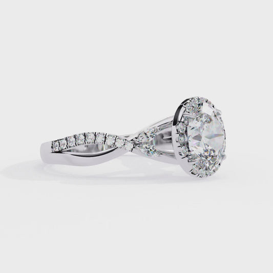 Finora Jewelry Oval Halo Diamond Engagement Ring – Twisted Pavé Band with Pear Accents – Available in 10K, 14K Gold (White, Rose, Yellow), 925 Sterling Silver & Platinum