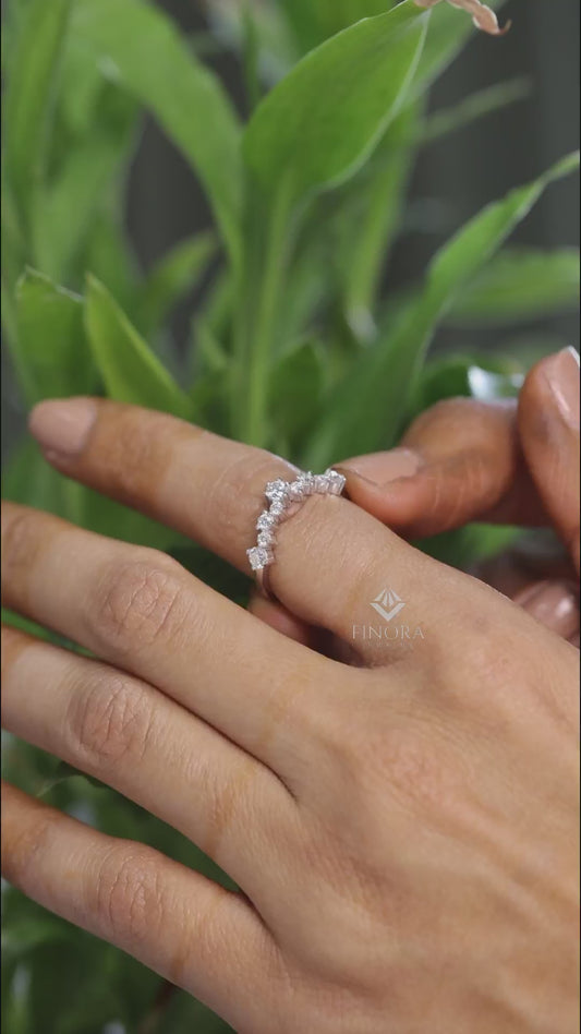 Round Cut Diamond Curved Wedding Band, Contour Stackable Ring – Finora Jewelry