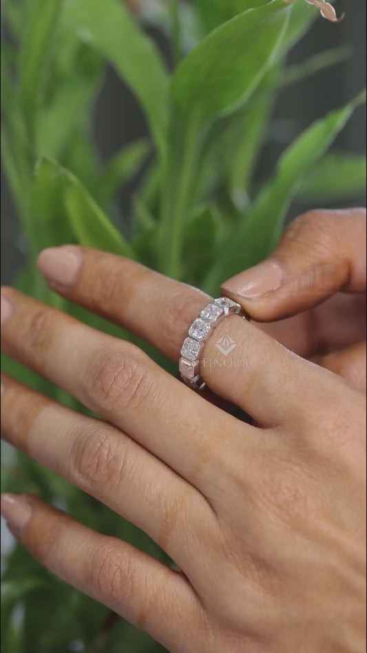 Asscher Cut Moissanite Eternity Wedding Band, Luxury Statement Ring – Finora Jewelry