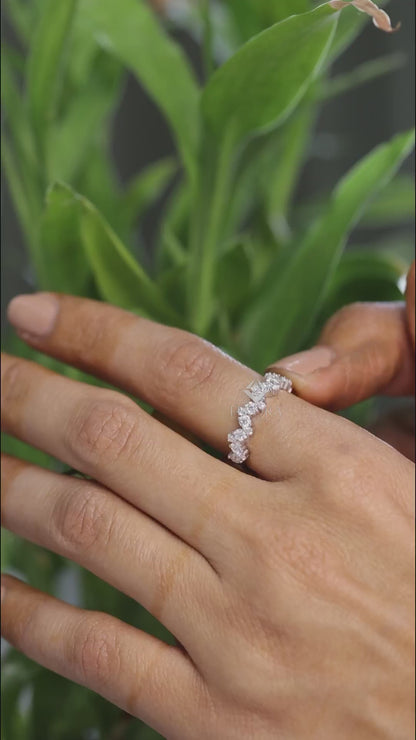 Zig-Zag Moissanite Half Eternity Wedding Band, Stackable Ring - Finora Jewelry