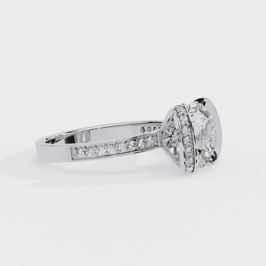 Bold Round-Cut Diamond Ring with Pavé-Set Accent Bands in 925 Silver, 10K / 14K Gold, or Platinum – Finora Jewelry